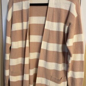 89th & Madison Striped Cardigan in Tan and Cream